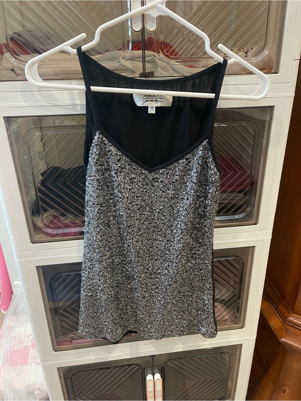 Badgley Mischka Silver and Black Sequin Camisole